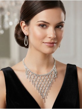 Adjustable Rhinestone Necklace And Earring Set